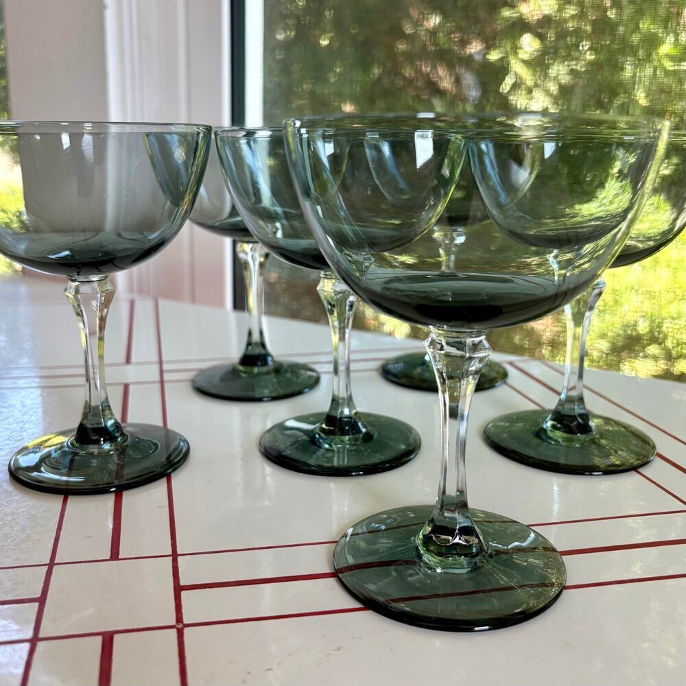 Vintage Lenox Sapphire Smoke Champagne Glasses Set of 6 Tall Sherbets